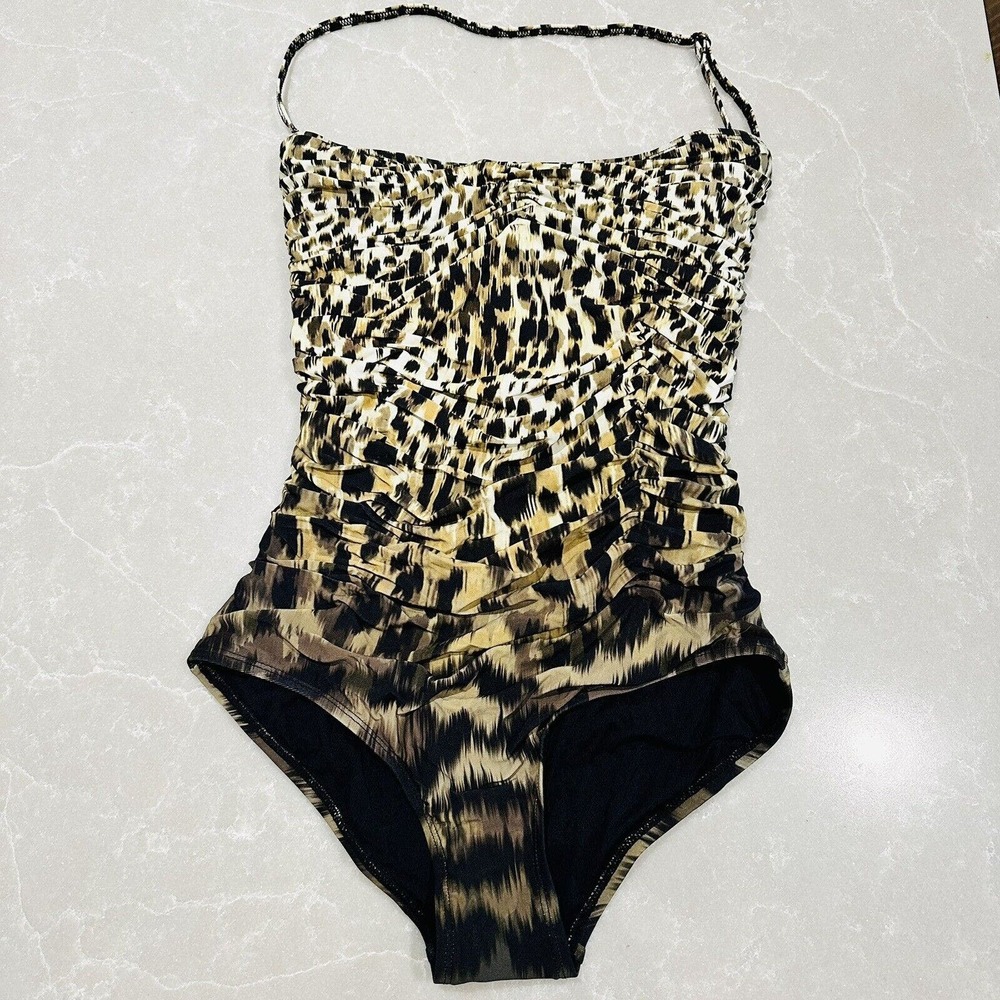 Carmen Marc Valvo Animal Leopard Ruched Swimsuit Size 4 $178